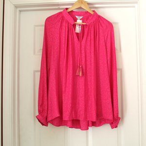 Hot Pink Leopard Print High Low Peasant Tassel Top Size L